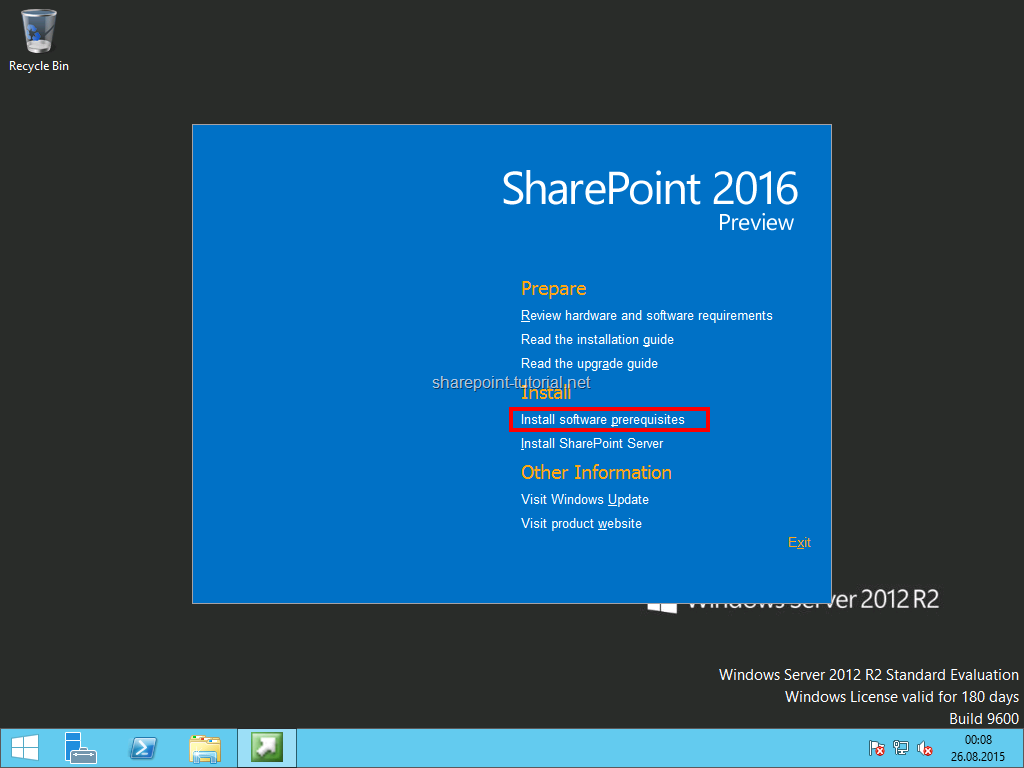 Start the SharePoint 2016 prerequisites installer.
