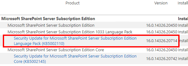 SharePoint Server Subscription Edition current patch level via Central Administration