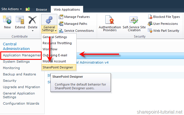 Enable or disable SharePoint Designer 2010.