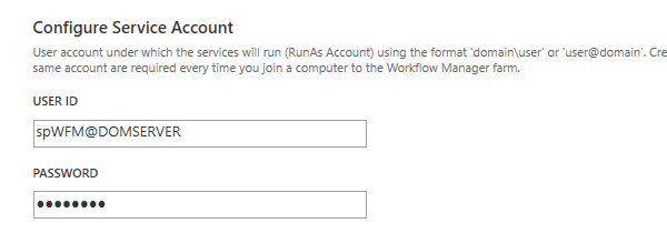 Provide the Workflow Manager service account