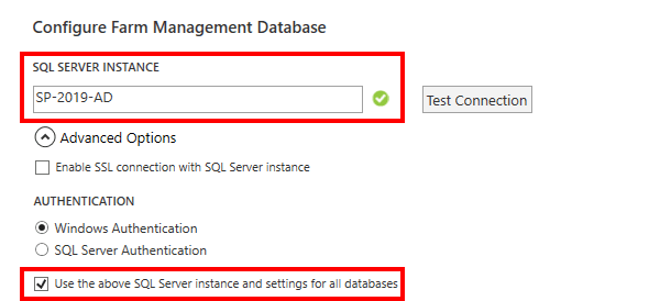 Configure the Farm Management database settings